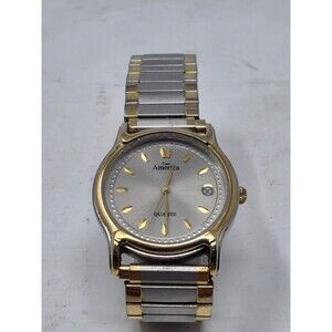 Time America Quartz Watch Two Tone Stretch Band Date OSRAM Sylvania Vintage